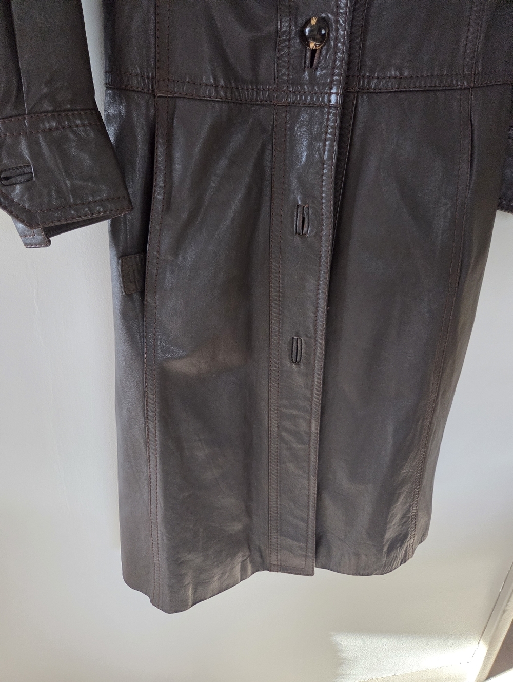 Vintage Brown Leather Midi Coat See Measurements - Picture 10 of 14